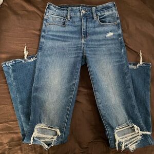 American Eagle Outfitters Blue Distressed Straight Leg Jeans